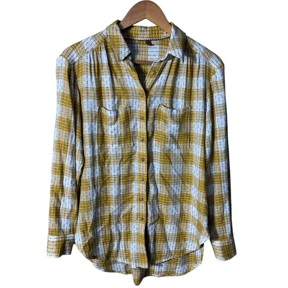 Anthropologie Pilcro Yellow Oversized Plaid Button Down Top Size XS - Picture 7 of 11